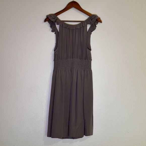 Floreat Women's Dress M Anthropologie Silk Bungalow Grey Gables Smocked Ruffles - Picture 2 of 8
